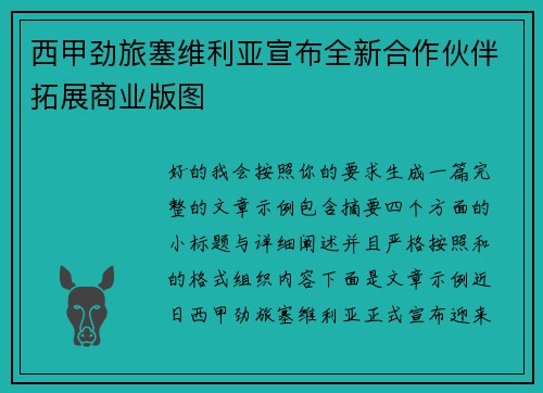 西甲劲旅塞维利亚宣布全新合作伙伴拓展商业版图